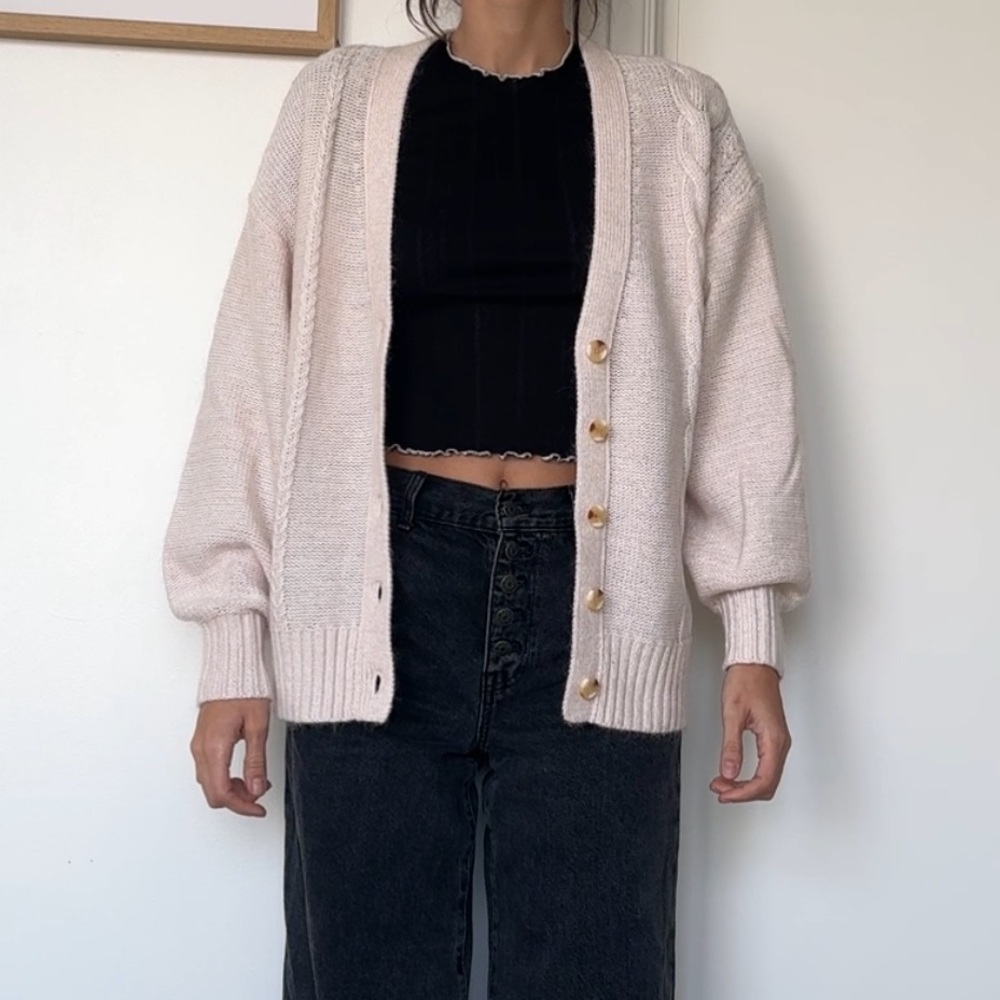 NWT STAUD Blake Mohair Cable Knit Cardigan Sweater - M - Ivory